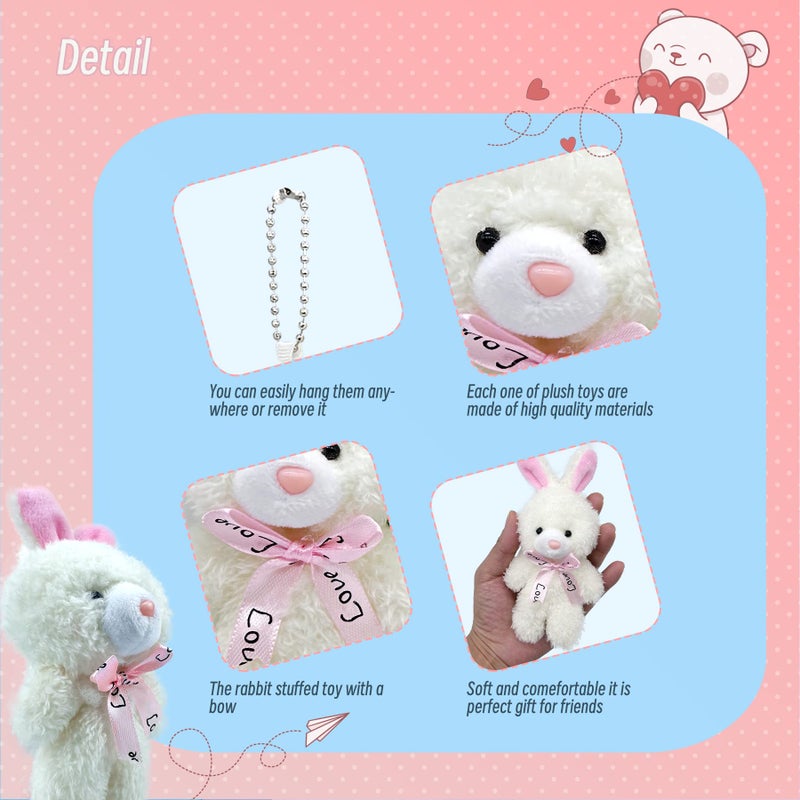 Topoloar 12 PCS Small White Stuffed Plush Bunny, 5 inch Cute Soft Mini Bunnies Bulk,Small Rabbit Keychain Plush for Easter Basket Filler , Baby Shower Decoration, Birthday Theme Party Favors, DIY Accessory - Image 3