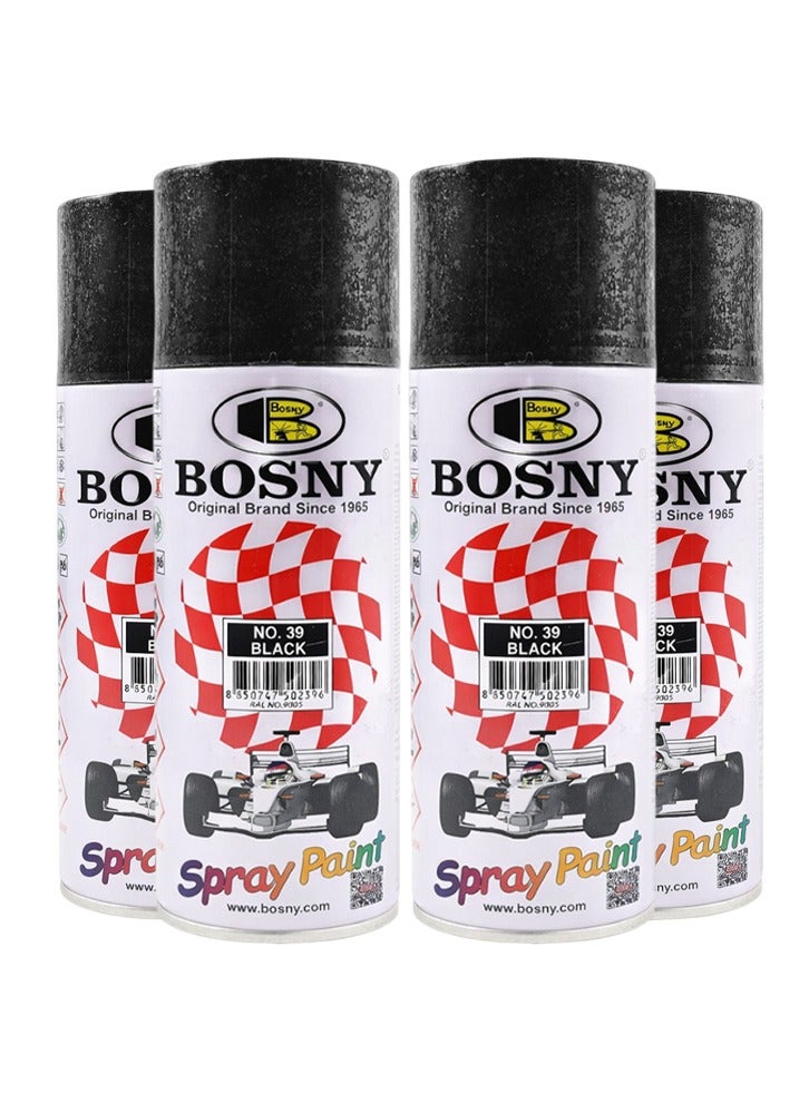 Bosny Combo 4 Pcs BOSNY No.39 Black Spray Paint  Multi-Surface Aerosol Paint for Metal, Wood, Wall, Glass & Automotive Touch-Up | Quick Dry, High Gloss Finish, Long Lasting DIY & Industrial Spray Paint - Image 1