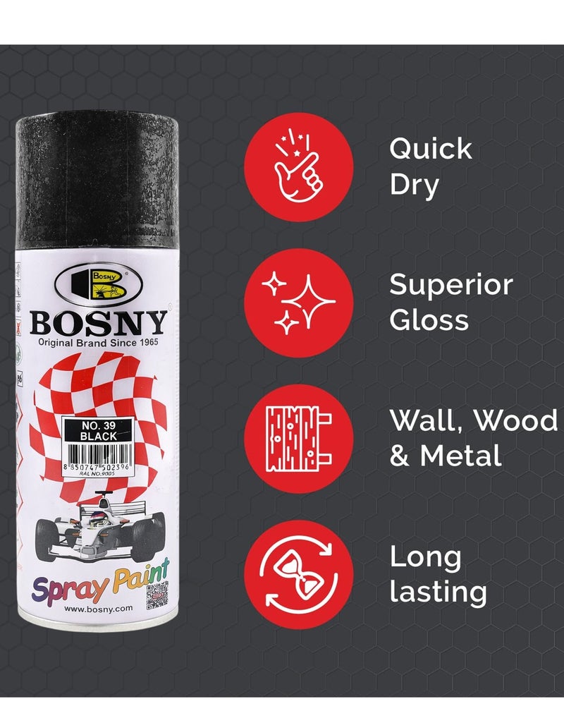 Bosny Combo 4 Pcs BOSNY No.39 Black Spray Paint  Multi-Surface Aerosol Paint for Metal, Wood, Wall, Glass & Automotive Touch-Up | Quick Dry, High Gloss Finish, Long Lasting DIY & Industrial Spray Paint - Image 5