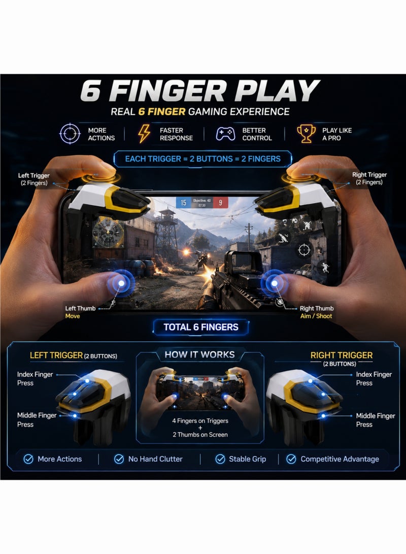 وحدة تحكم ألعاب الهاتف المحمول CH-003 بستة أصابع للعبة PUBG، أزرار L1 وR1، متوافقة مع أجهزة أندرويد وآيفون (زوج) - Image 3