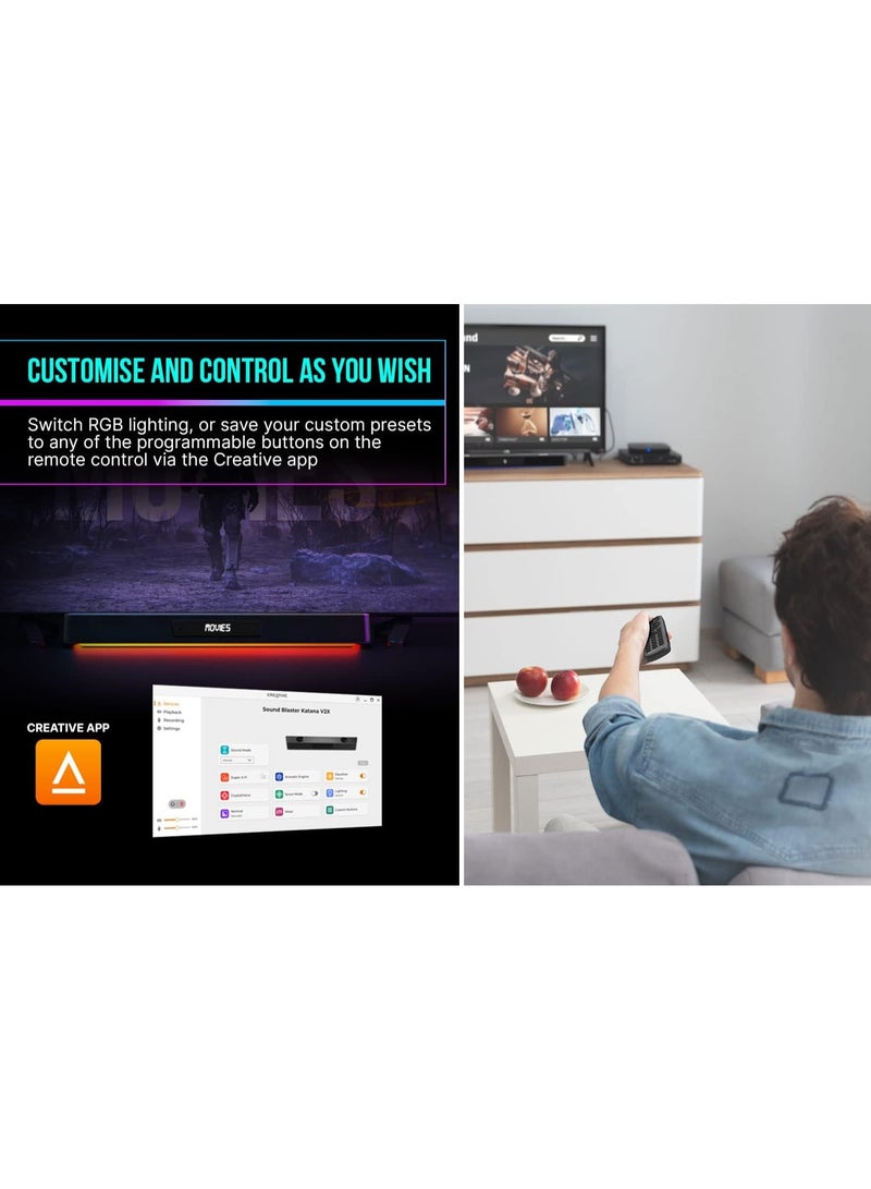CREATIVE Sound Blaster Katana V2X 5.1 Multi-channel Gaming Soundbar with Compact Subwoofer, 180W Peak Power, ft Tri-amplified 5-driver Design, Super X-Fi technology, and RGB lighting  - Image 2