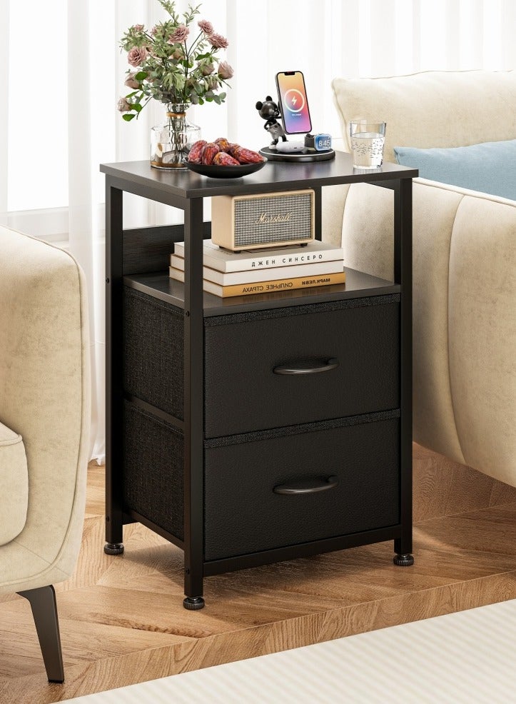 زانوتا طاولة جانبية كومدينه سرير من 3 طبقات مع 2 درجات نسيج طاوله جانبيه للسرير نهاية طاولة القهوة لغرفة النوم 45 * 30 * 73 سم أسود - Image 1