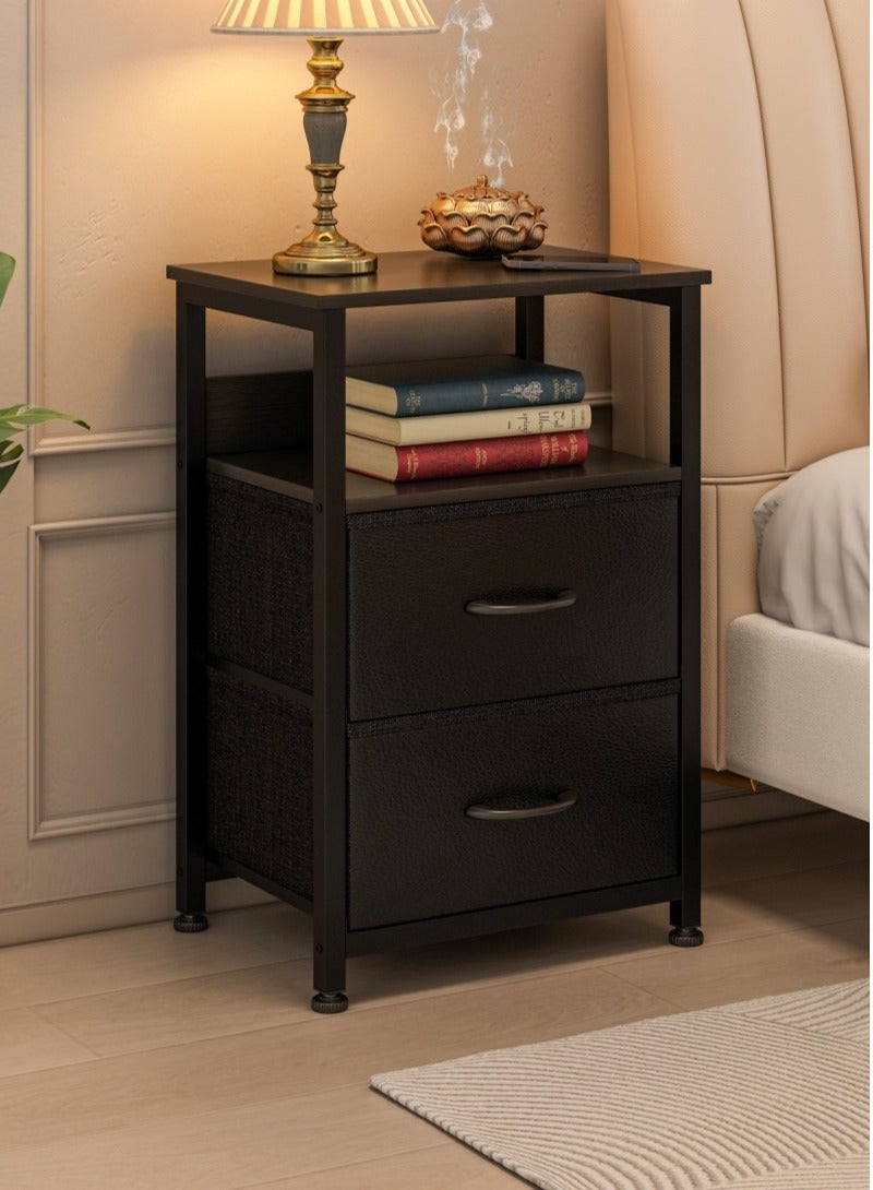 زانوتا طاولة جانبية كومدينه سرير من 3 طبقات مع 2 درجات نسيج طاوله جانبيه للسرير نهاية طاولة القهوة لغرفة النوم 45 * 30 * 73 سم أسود - Image 2