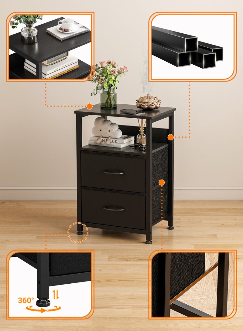 زانوتا طاولة جانبية كومدينه سرير من 3 طبقات مع 2 درجات نسيج طاوله جانبيه للسرير نهاية طاولة القهوة لغرفة النوم 45 * 30 * 73 سم أسود - Image 4