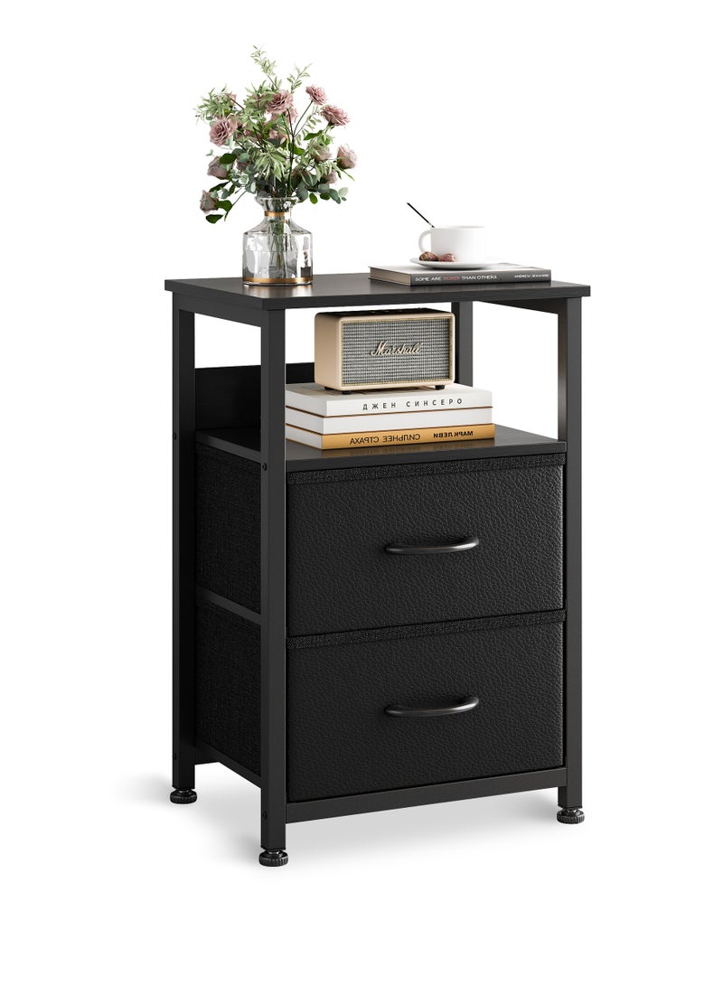 زانوتا طاولة جانبية كومدينه سرير من 3 طبقات مع 2 درجات نسيج طاوله جانبيه للسرير نهاية طاولة القهوة لغرفة النوم 45 * 30 * 73 سم أسود - Image 5