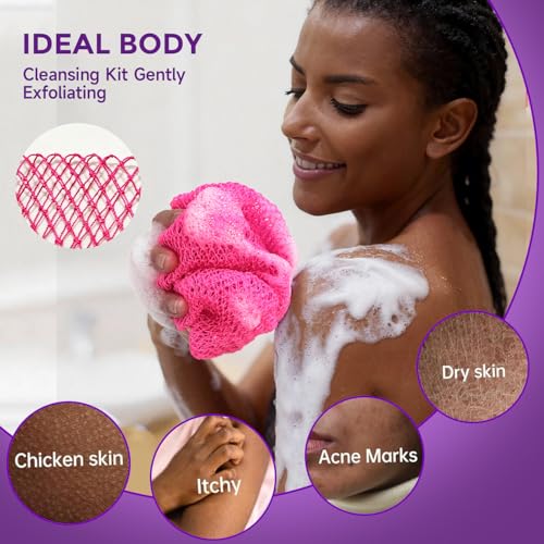 Glochin 2 Pieces African Net Sponge Authentic, Durable Back Scrubber Washcloth for Shower, Exfoliating Net Sponge for All Skin, Bathing Accessories for Women (2 Pack (Pink and Purple)) - Image 3