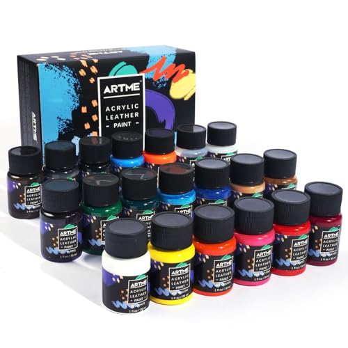 ARTME Acrylic Leather Paint Set, 20 Colors x 30ml Acrylic Leather Dye Kit Perfect for Shoes, Sneakers, Jackets, Sofa, and Car Seat - Image 1