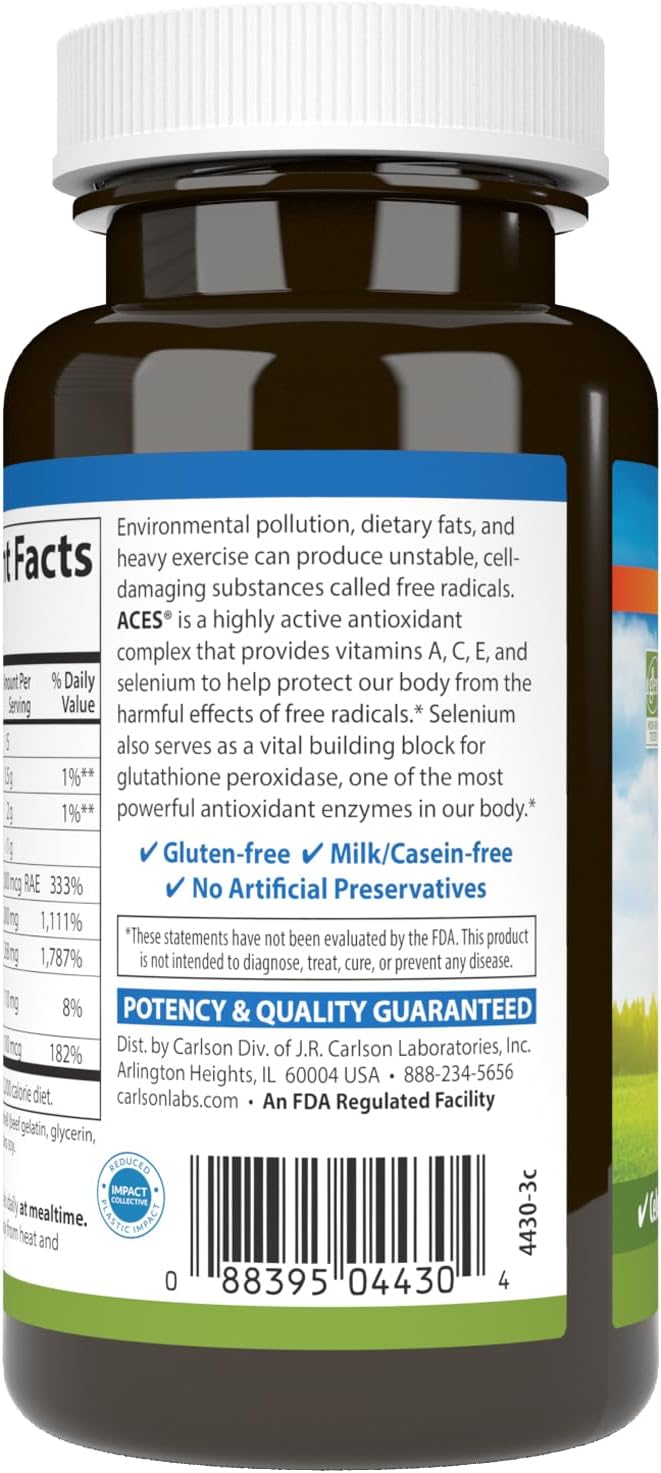 Carlson فيتامينات كارلسون A C E سيلينيوم لصحة الخلايا دعم المناعة مضاد أكسدة 50 كبسولة لينة - Image 3
