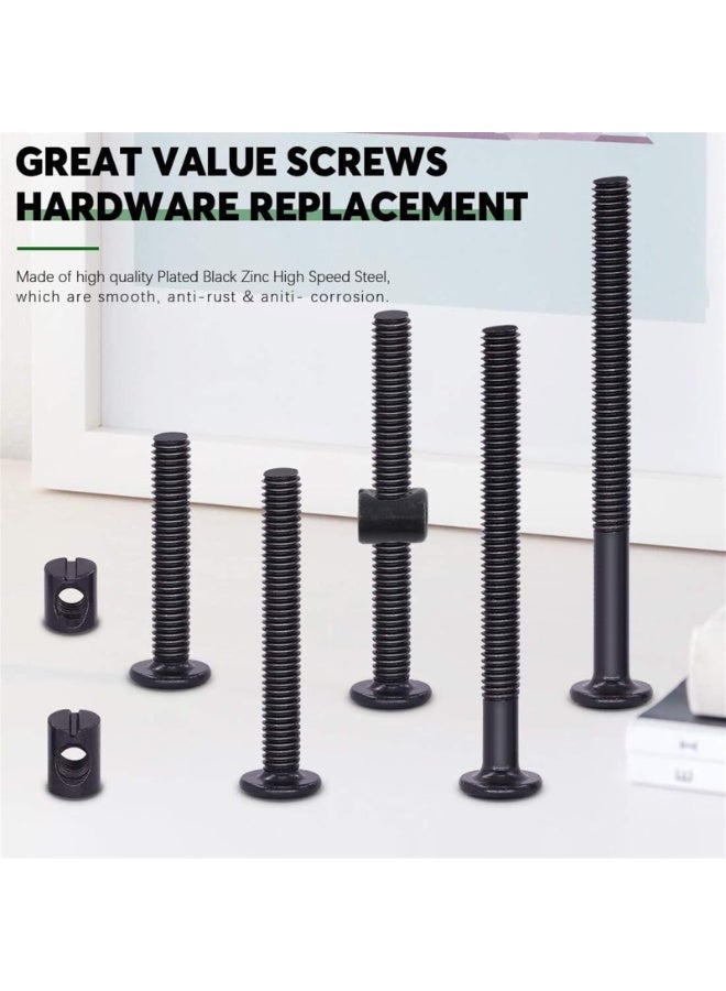 140PCS M6 x 15/25/35/45/55/65/75mm Crib Screws Hardware Replacement Kit, Black Hexagon Socket Head Bolt Barrel Nut Assortment Set, For Furniture Cribs, 1 Hexagon Socket Wrench and Plast  - Image 2