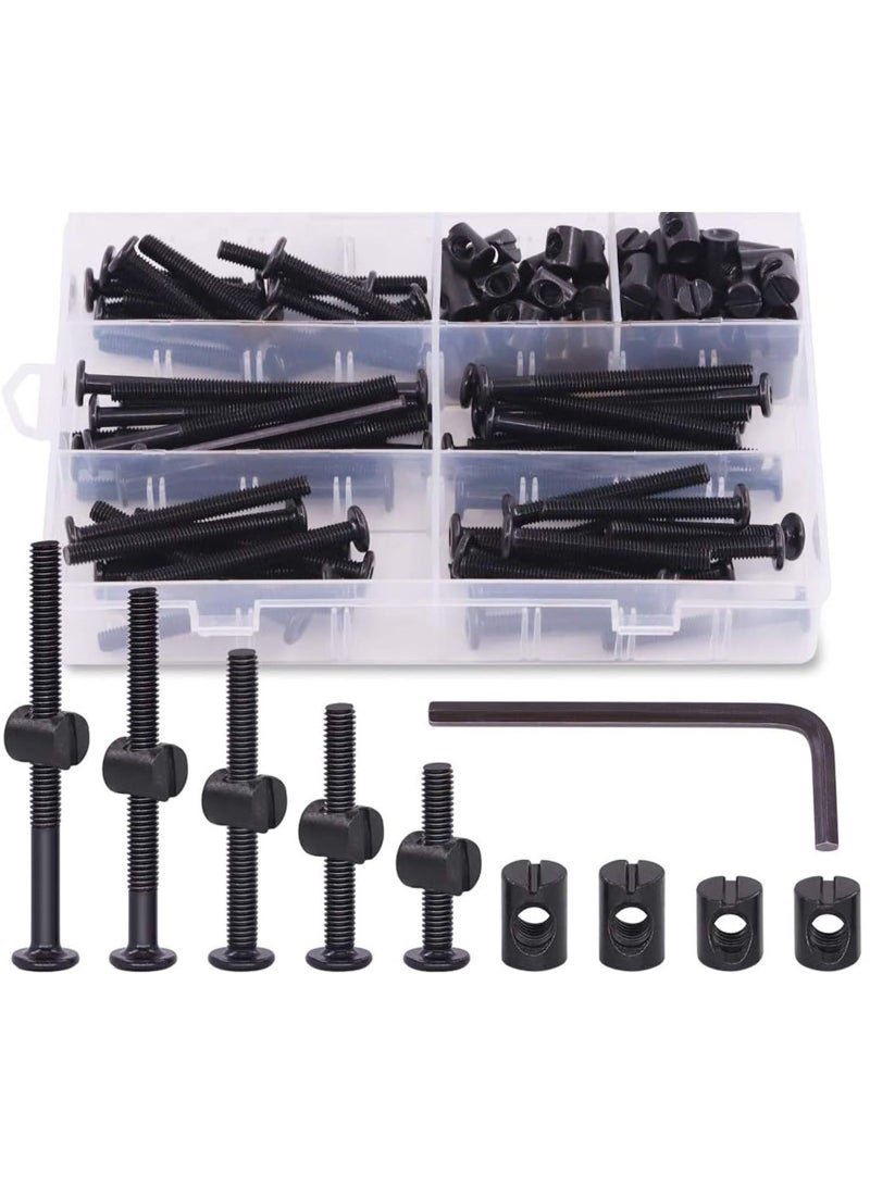 140PCS M6 x 15/25/35/45/55/65/75mm Crib Screws Hardware Replacement Kit, Black Hexagon Socket Head Bolt Barrel Nut Assortment Set, For Furniture Cribs, 1 Hexagon Socket Wrench and Plast  - Image 1