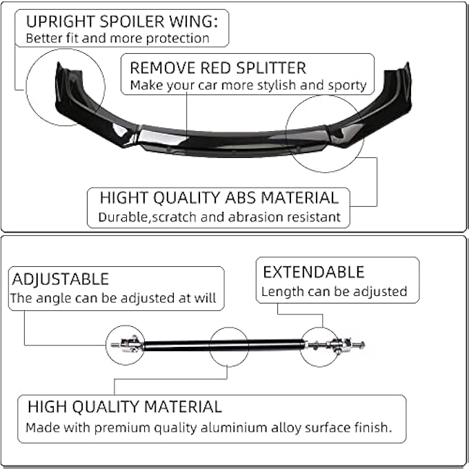 DREAMIZER Black Front Bumper Lip Splitters + Strut Rods Compatible With I-nfiniti Q50 Q60 Q70 G25 G37 - Image 4