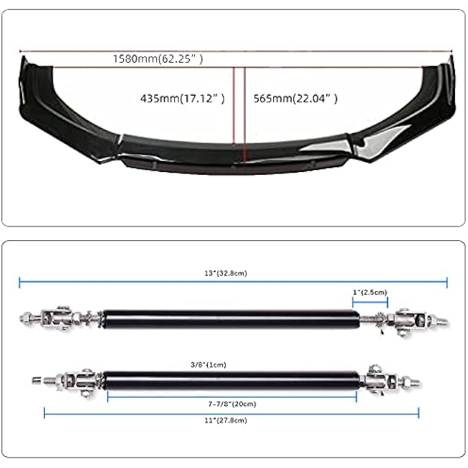DREAMIZER Black Front Bumper Lip Splitters + Strut Rods Compatible With I-nfiniti Q50 Q60 Q70 G25 G37 - Image 5
