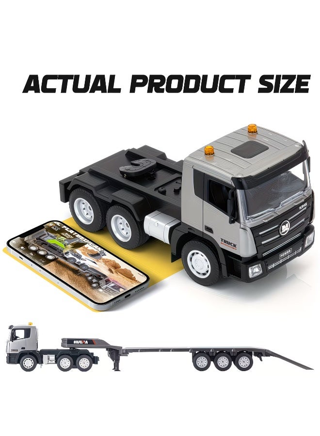 هوينا شاحنة نقل مسطحة (Flatbed) تعمل بالتحكم عن بُعد بمقياس 1:24، مزودة بـ 9 قنوات وتقنية تحكم 2.4 جيجاهرتز، وتتميز بحجم كبير (84 سم) ومصابيح LED واقعية؛ لعبة شاحنة نقل معدات إنشائية قابلة لإعادة الشحن ومناسبة للأطفال. - Image 4