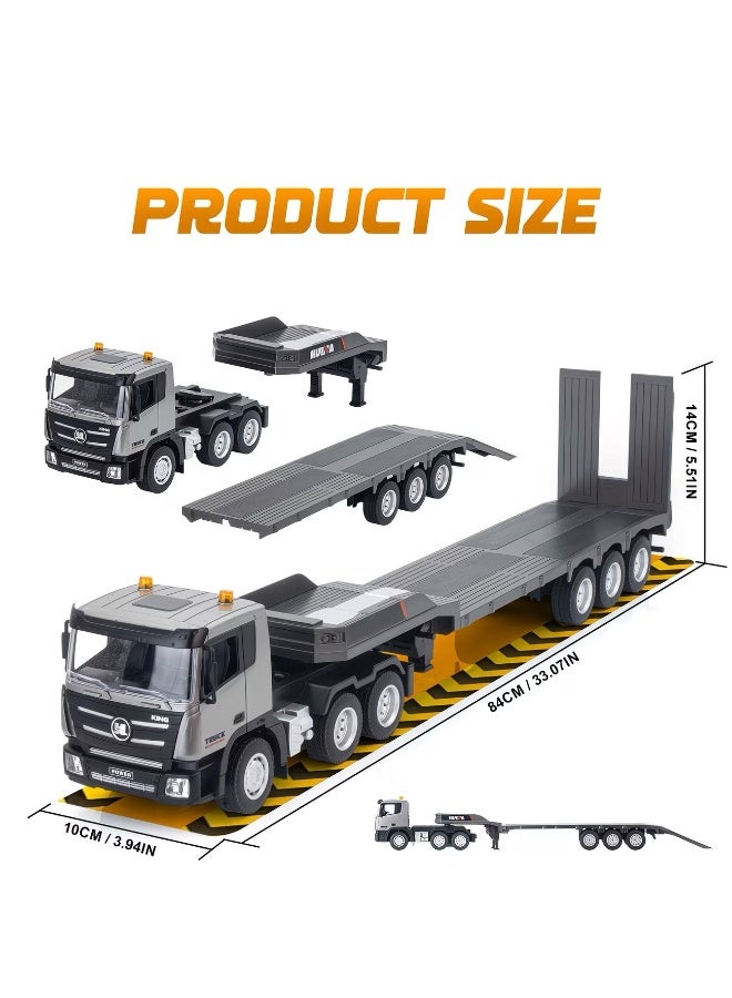 هوينا شاحنة نقل مسطحة (Flatbed) تعمل بالتحكم عن بُعد بمقياس 1:24، مزودة بـ 9 قنوات وتقنية تحكم 2.4 جيجاهرتز، وتتميز بحجم كبير (84 سم) ومصابيح LED واقعية؛ لعبة شاحنة نقل معدات إنشائية قابلة لإعادة الشحن ومناسبة للأطفال. - Image 2
