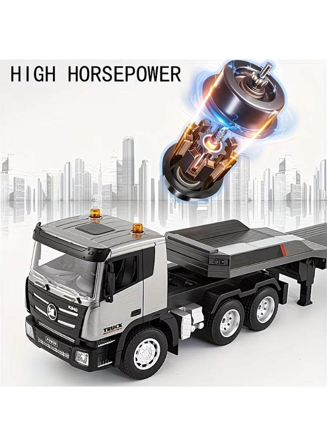 هوينا شاحنة نقل مسطحة (Flatbed) تعمل بالتحكم عن بُعد بمقياس 1:24، مزودة بـ 9 قنوات وتقنية تحكم 2.4 جيجاهرتز، وتتميز بحجم كبير (84 سم) ومصابيح LED واقعية؛ لعبة شاحنة نقل معدات إنشائية قابلة لإعادة الشحن ومناسبة للأطفال. - Image 3