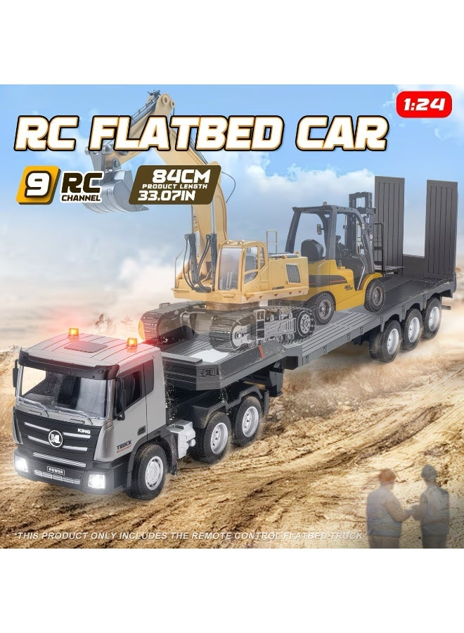 هوينا شاحنة نقل مسطحة (Flatbed) تعمل بالتحكم عن بُعد بمقياس 1:24، مزودة بـ 9 قنوات وتقنية تحكم 2.4 جيجاهرتز، وتتميز بحجم كبير (84 سم) ومصابيح LED واقعية؛ لعبة شاحنة نقل معدات إنشائية قابلة لإعادة الشحن ومناسبة للأطفال. - Image 5