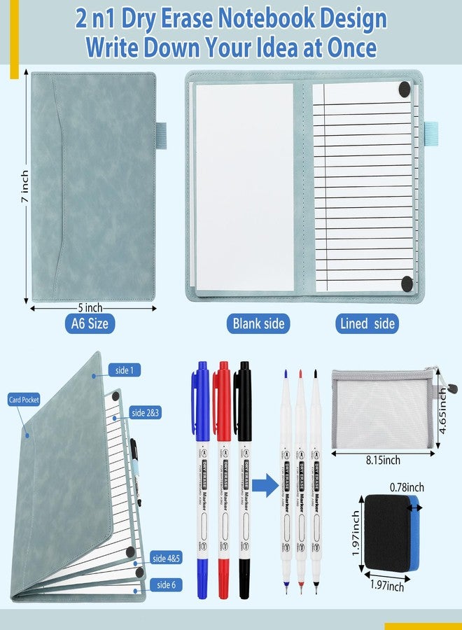 Feifeiya 6 Sides Dry Erase Notebook Portable Whiteboards Notebook Small Reusable College Ruled Lined Board Folding Mini Travel Dry Erase White Board for Office Study(Haze Blue,A6: 5 x 7 Inches) - Image 2