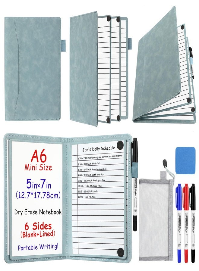 Feifeiya 6 Sides Dry Erase Notebook Portable Whiteboards Notebook Small Reusable College Ruled Lined Board Folding Mini Travel Dry Erase White Board for Office Study(Haze Blue,A6: 5 x 7 Inches) - Image 1