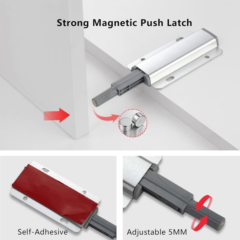 Redunest Push to Open Door Latch, 5 Pack Magnetic Push Latches,Adhesive Heavy Duty Touch Latch Hardware for Push to Open, Magnetic Door Catch for Cabinet Drawer Wardrobe Kitchen Door - Image 2