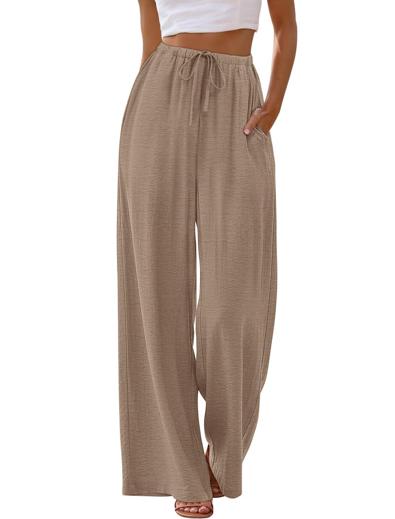 Sampeel Dress Pants for Women Business Casual Outfits Work Office Linen Pants Summer Outfits Plus Size Clothes Spring Beach Vacation Fashion Clothing Khaki L - Image 2