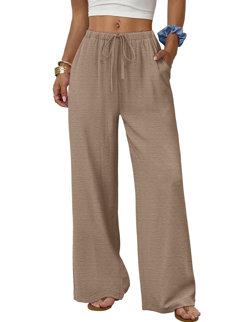 Sampeel Dress Pants for Women Business Casual Outfits Work Office Linen Pants Summer Outfits Plus Size Clothes Spring Beach Vacation Fashion Clothing Khaki L - Image 1