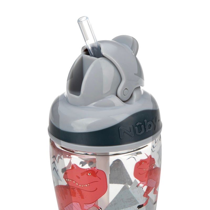 Nuby Thirsty Kids No Spill Flip-It Boost Travel Cup with Soft Silicone Straw - 12 Oz - 18+ Months - T-Rex - Back to School Essentials - Image 5