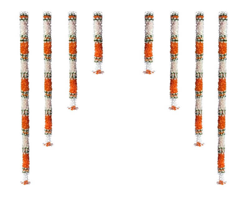 Tia Crafts Handmade Decorative Backdrops Garland for Home Curtain Decoration | for Ganpati, Diwali Decor, Navratri Durga Puja Decoration - Set of 8 (Orange) - Image 3