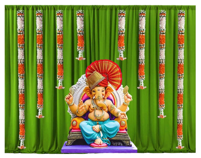 Tia Crafts Handmade Decorative Backdrops Garland for Home Curtain Decoration | for Ganpati, Diwali Decor, Navratri Durga Puja Decoration - Set of 8 (Orange) - Image 5