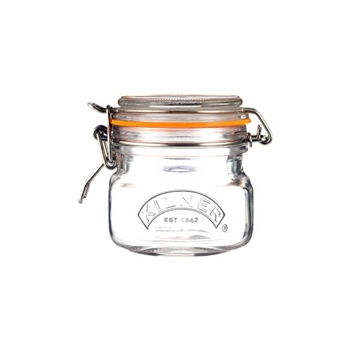 Kilner Premium 250ml Airtight Leakproof Square Glass Jar with Clip Top Lid or Spices, Sauces, Chutneys, Baby Food, Honey, Ghee | Kitchen Storage Reusable BPA Free Glass Container - Image 1