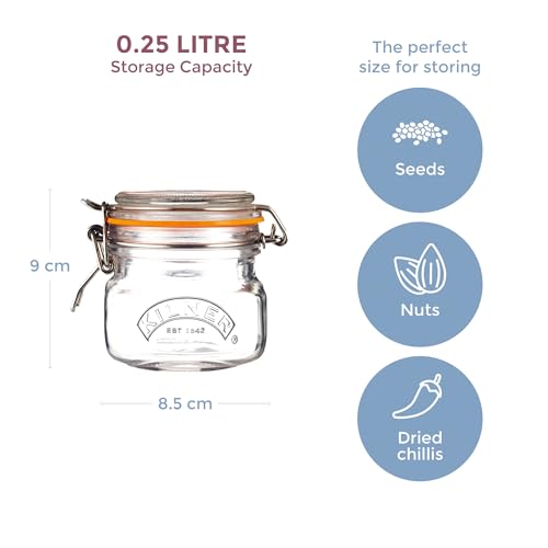 Kilner Premium 250ml Airtight Leakproof Square Glass Jar with Clip Top Lid or Spices, Sauces, Chutneys, Baby Food, Honey, Ghee | Kitchen Storage Reusable BPA Free Glass Container - Image 3