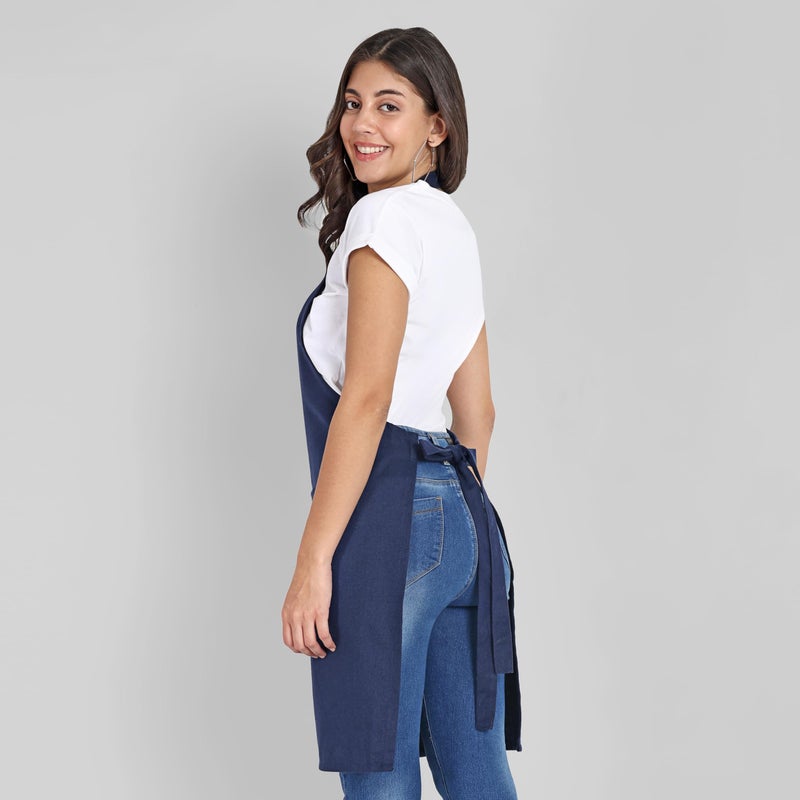 Mellow Buff Chef Aprons, Recycled Cotton Kitchen Apron with an Adjustable Neck with Long Ties, for cooking, baking (Navy Blue 1 Pack) - Image 4