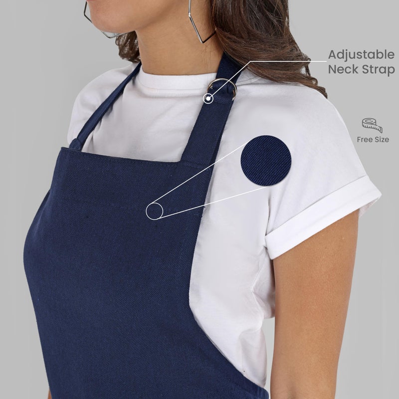 Mellow Buff Chef Aprons, Recycled Cotton Kitchen Apron with an Adjustable Neck with Long Ties, for cooking, baking (Navy Blue 1 Pack) - Image 3