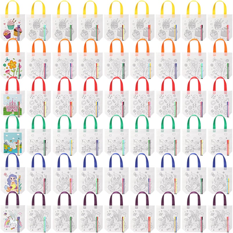 Vincreem 54 Pcs Coloring Goodie Bags with 60 Pcs Colorful Markers Non Woven Color Your Own Reusable Party Favor Bags for Christmas Classroom DIY Crafts Supplies 6 Styles - Image 3