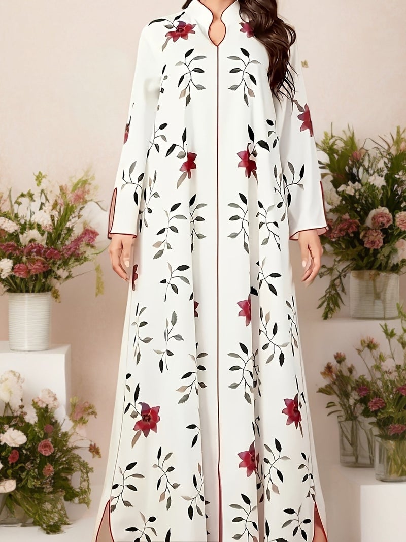Women's Elegant Printed V-neck Long Sleeved, Loose A-line Islamic Dress, Suitable for Dubai's Luxurious, Machine Washable All Season Mild Muslim Clothing, Special Occasions Clothing,... - Image 2