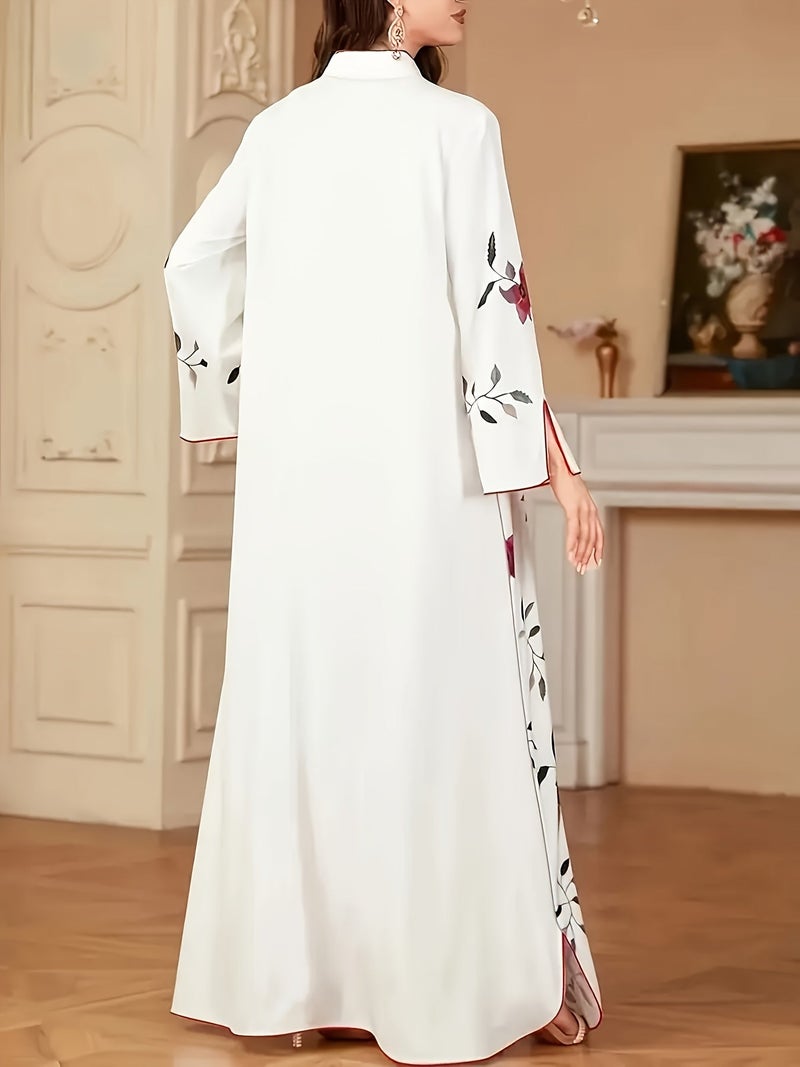 Women's Elegant Printed V-neck Long Sleeved, Loose A-line Islamic Dress, Suitable for Dubai's Luxurious, Machine Washable All Season Mild Muslim Clothing, Special Occasions Clothing,... - Image 5
