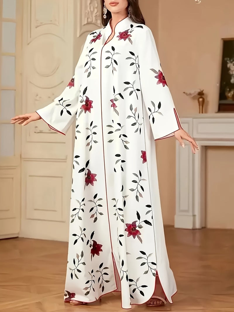 Women's Elegant Printed V-neck Long Sleeved, Loose A-line Islamic Dress, Suitable for Dubai's Luxurious, Machine Washable All Season Mild Muslim Clothing, Special Occasions Clothing,... - Image 4