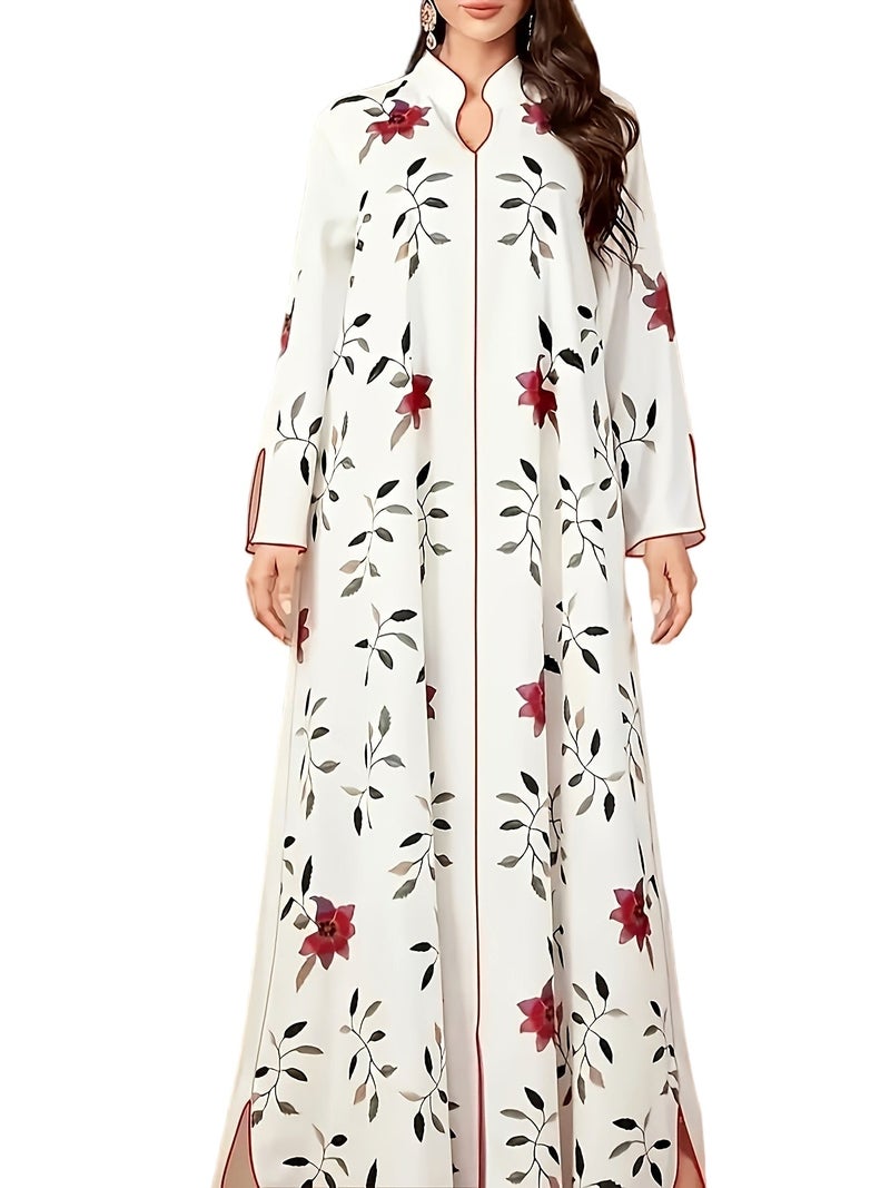 Women's Elegant Printed V-neck Long Sleeved, Loose A-line Islamic Dress, Suitable for Dubai's Luxurious, Machine Washable All Season Mild Muslim Clothing, Special Occasions Clothing,... - Image 1