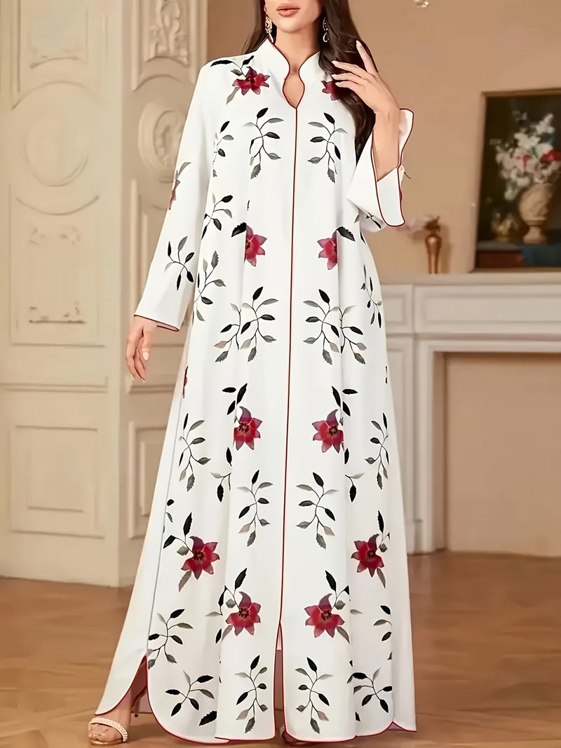 Women's Elegant Printed V-neck Long Sleeved, Loose A-line Islamic Dress, Suitable for Dubai's Luxurious, Machine Washable All Season Mild Muslim Clothing, Special Occasions Clothing,... - Image 3