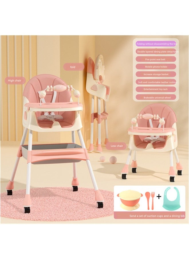 Beauenty Baby High Chair for Toddlers, Foldable High Chairs with Adjustable Seat Heigh Recline with 4 Wheels and Removable Tray 