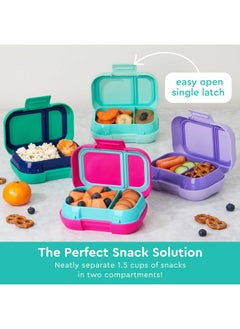 بنتجو Bentgo Kids Snack - حاوية بينتو بوكس مقاومة للتسرب مكونة من حجرتين للوجبات الخفيفة والوجبات الصغيرة، سهلة الفتح، آمنة للاستخدام في غسالة الأطباق، خالية من مادة BPA للمدرسة ودور الحضانة والأنشطة الرياضية - مثالية للأعمار من 3 سنوات فما فوق (أزرق مائي)  - Image 4