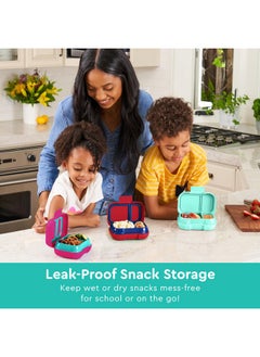 بنتجو Bentgo Kids Snack - حاوية بينتو بوكس مقاومة للتسرب مكونة من حجرتين للوجبات الخفيفة والوجبات الصغيرة، سهلة الفتح، آمنة للاستخدام في غسالة الأطباق، خالية من مادة BPA للمدرسة ودور الحضانة والأنشطة الرياضية - مثالية للأعمار من 3 سنوات فما فوق (أزرق مائي)  - Image 2
