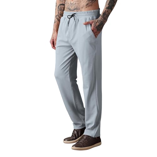SWADESI STUFF Men Mid-Rise Straight Fit Track Pants for Men | Stretchable Gym Wear Joggers | Casual Sports Track Pant with Pockets & Drawstring (in, Alpha, S, Standard, Light Grey) - Image 1