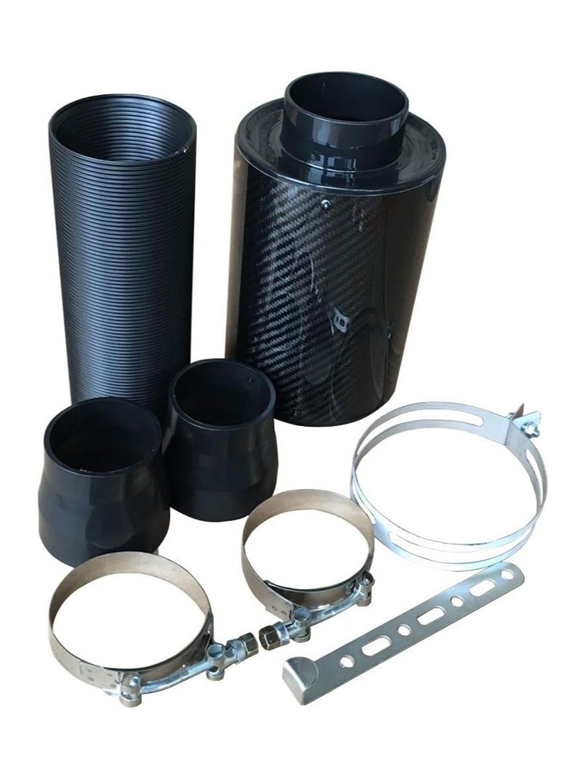 Generic Universal Induction Pipe Hose Kit Intake Air Filter, Universal Car 3" Carbon Fibre Cold Air Filter Feed Enclosed Intake Induction Pipe Hose Kit  - Image 1