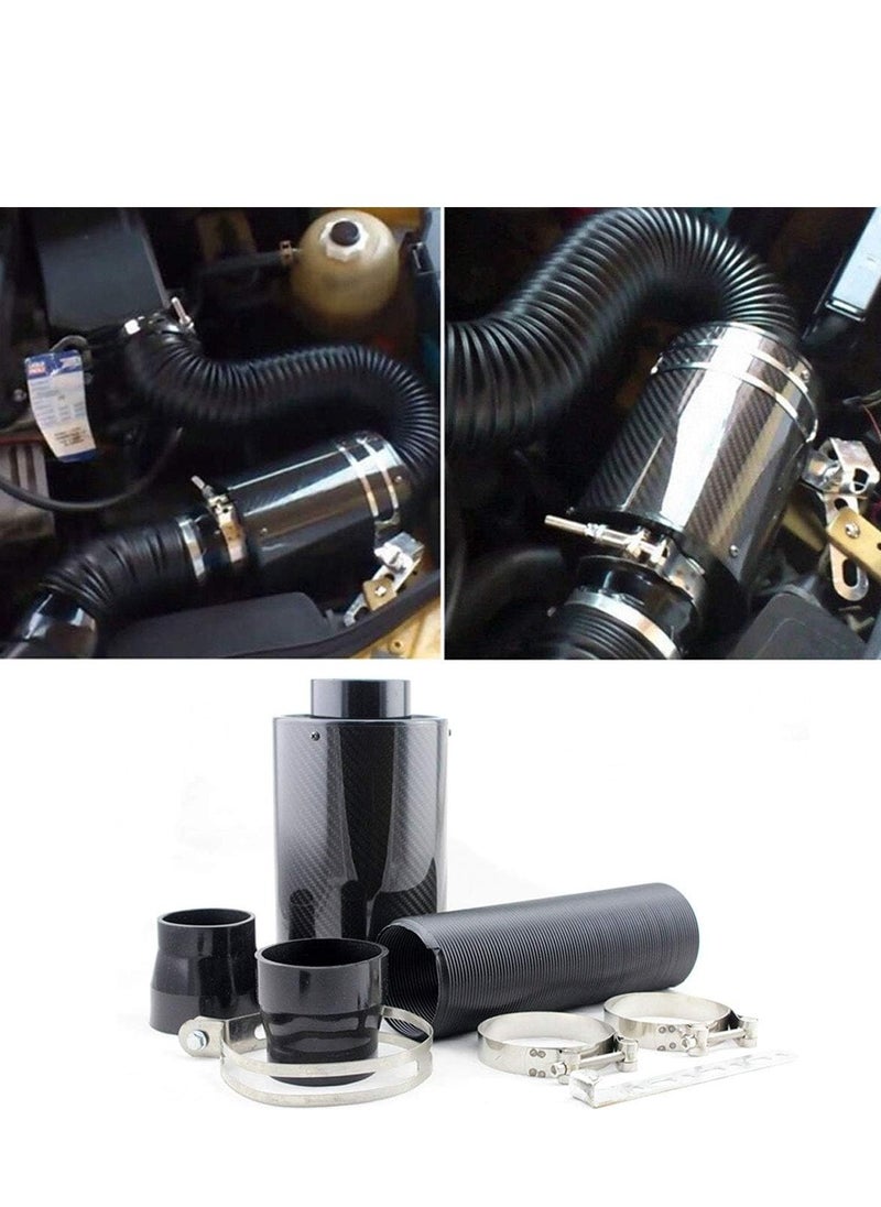 Generic Universal Induction Pipe Hose Kit Intake Air Filter, Universal Car 3" Carbon Fibre Cold Air Filter Feed Enclosed Intake Induction Pipe Hose Kit  - Image 2