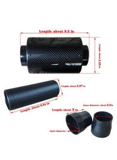 Generic Universal Induction Pipe Hose Kit Intake Air Filter, Universal Car 3" Carbon Fibre Cold Air Filter Feed Enclosed Intake Induction Pipe Hose Kit  - Image 3