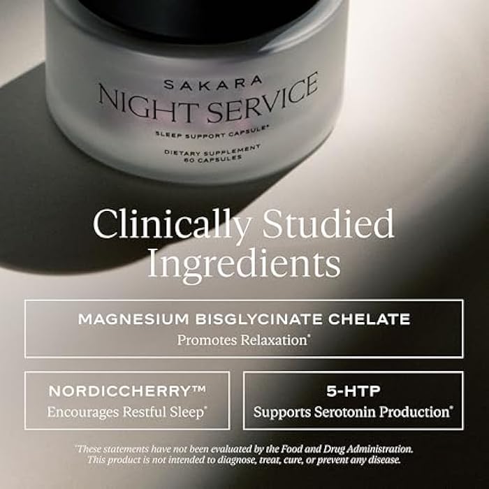 SAKARA Night Service Sleep Support – Natural Assistance for Better Sleep with Magnesium Glycinate, NordicCherry™ & 5-HTP for Calming, Deep Sleep – Supports A Full Sleep Cycle – 60 Capsules - Image 2