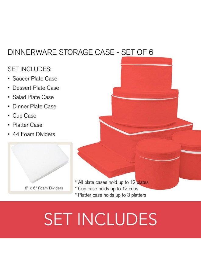 LAMINET 6 Piece Quilted Dinnerware Storage Starter Set - Includes 4 Plate Cases, 1 Cup Case & Platter Case - RED - Image 3