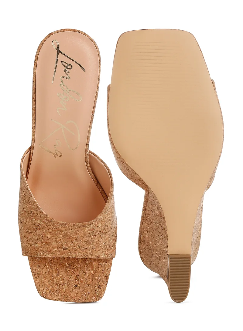 London Rag Cork Wedge Sandals in Natural
