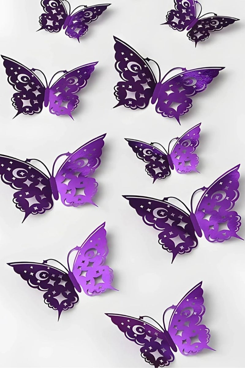 Elegant 3D Purple Butterfly Wall Decor – 12 Pcs, 3 Sizes, Celestial Hollow-Out Design, Easy to Stick & Remove – Enchanting DIY Wall Decoration for Home, Bedroom, Fairy Tale & Dreamy Themes - Image 1