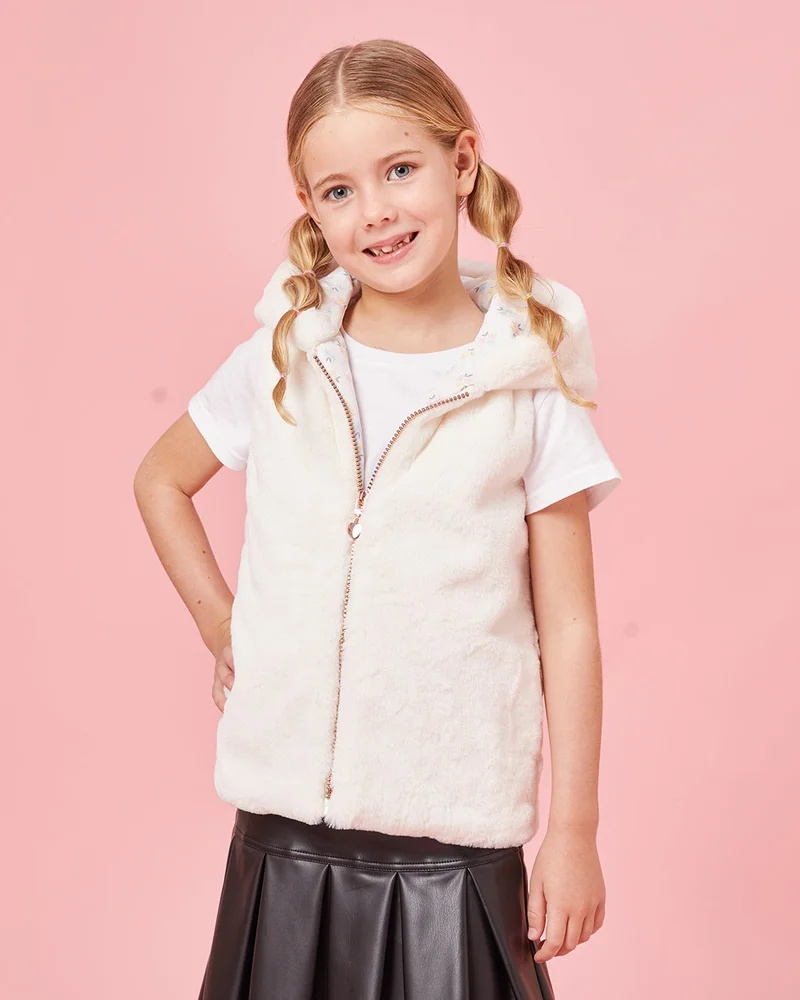 Redtag Girls White Gillet Hooded Jacket